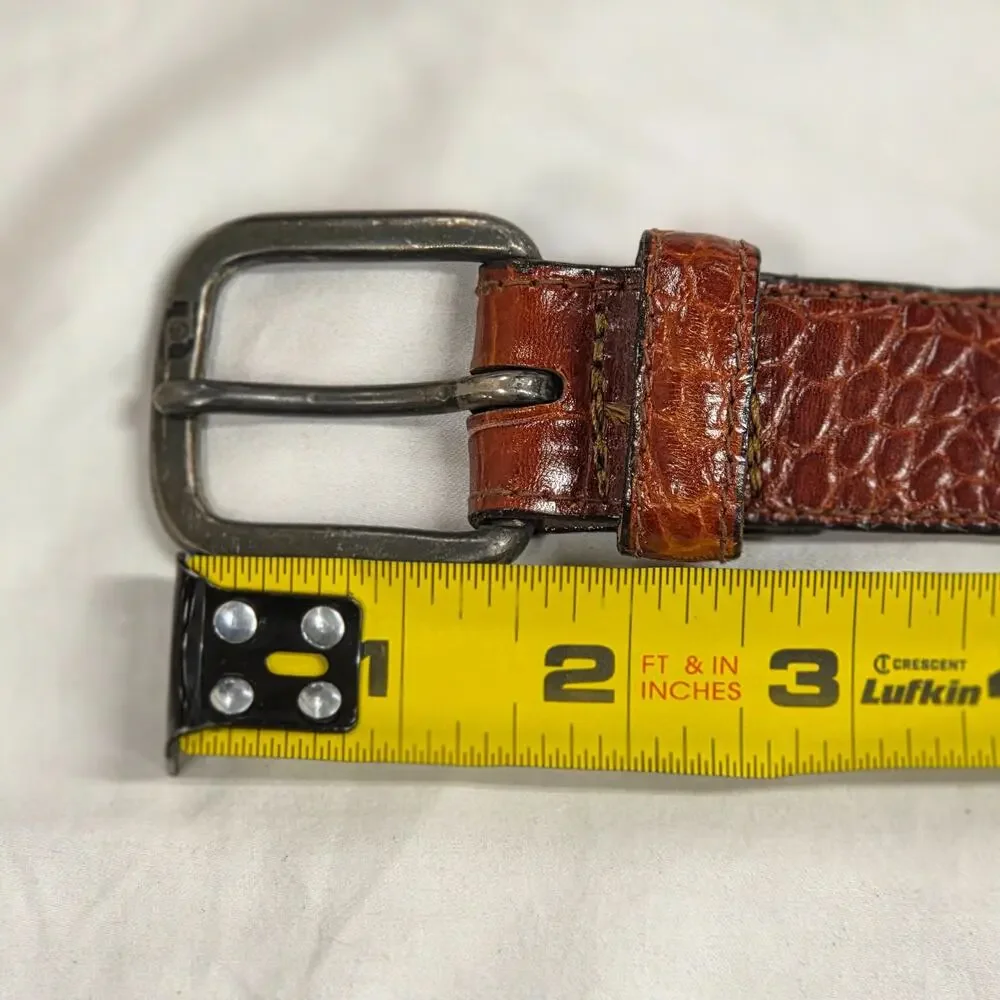 Crocodile Leather Belt Brown Solid Brass Buckle Mens Size 34 Academia Office USA